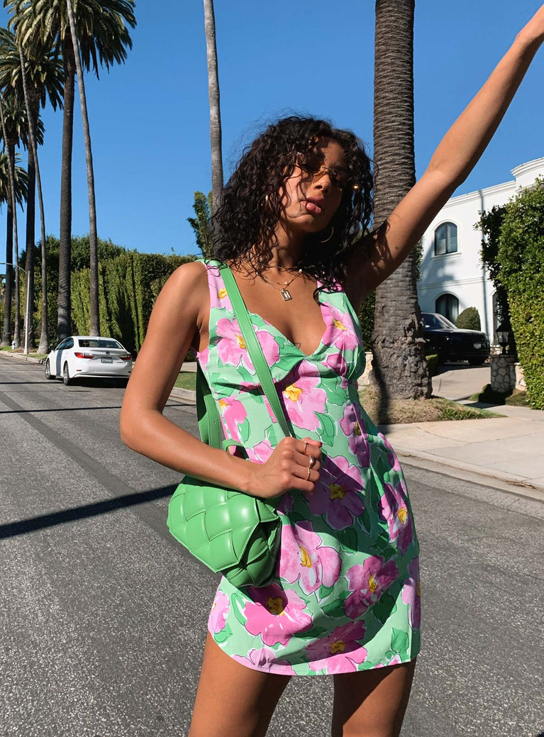 Quincy Mini Dress Green / Pink Floral